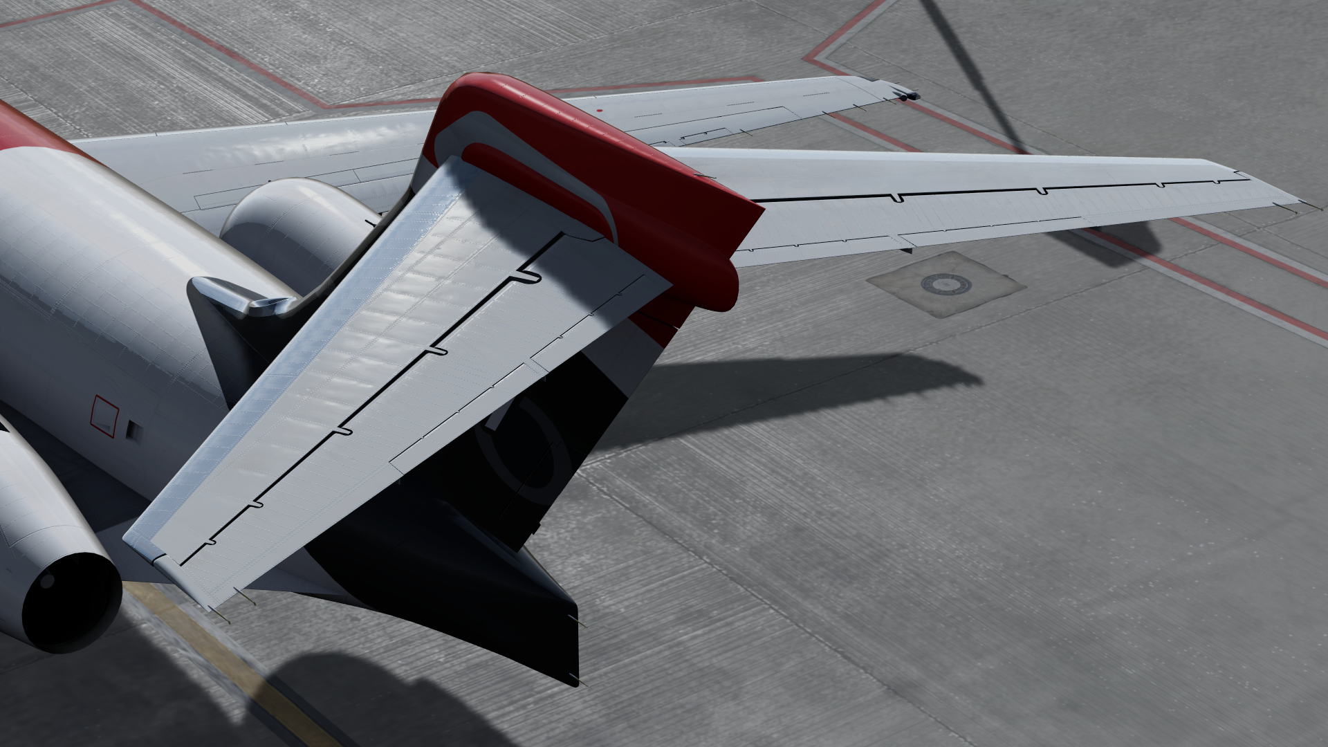 A closer look at the tail of the aircraft from a high point of view