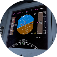 A circle image of the aircraft's primary flight display